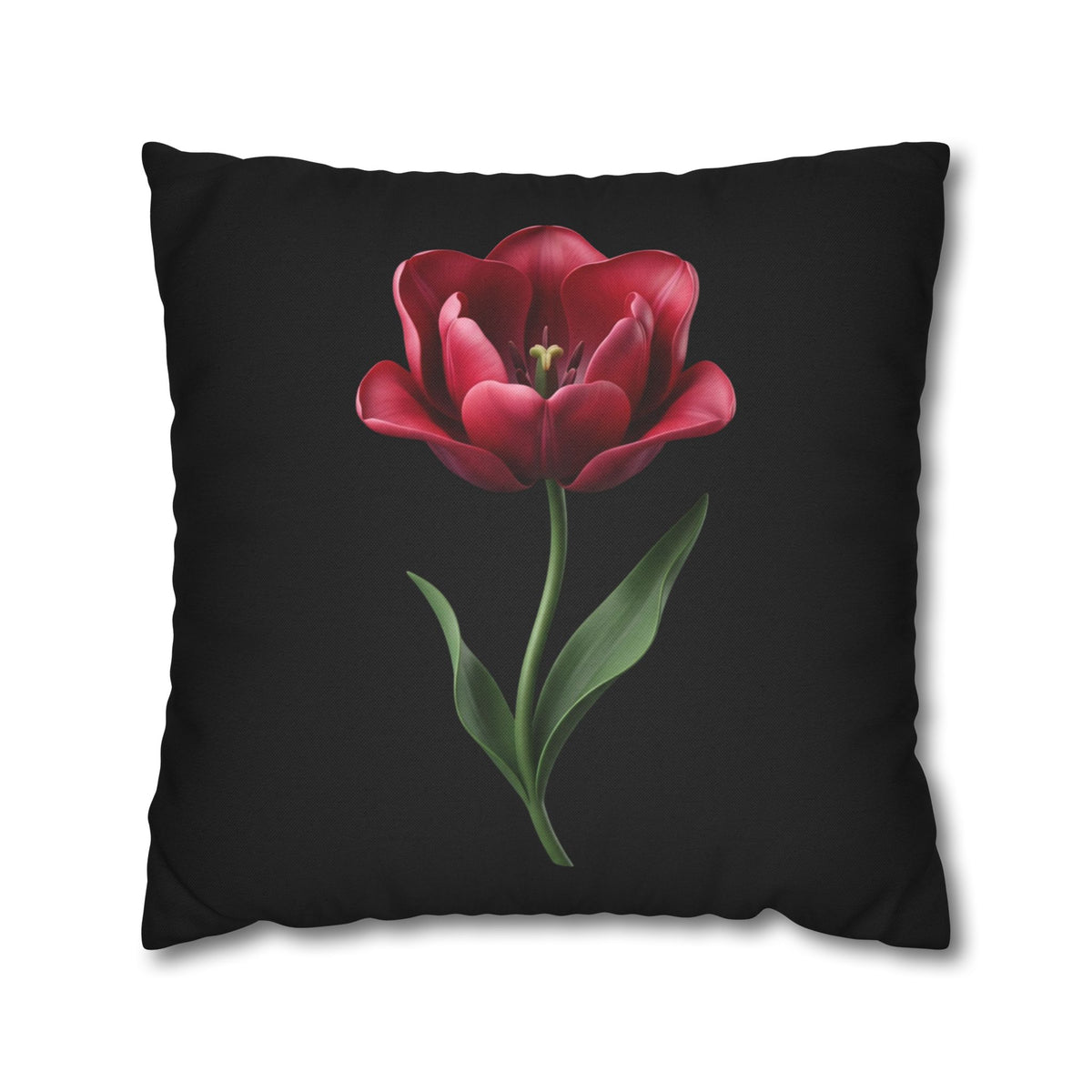 Red Tulip Botanical Throw Pillowcase — Floral Square Cushion Cover