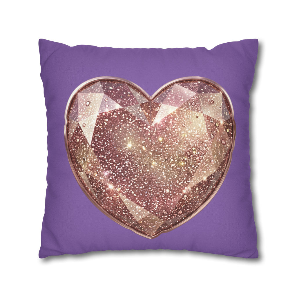 Glitter Gem Heart Pillowcase — Purple Decorative Throw Pillow Cover- Light Purple
