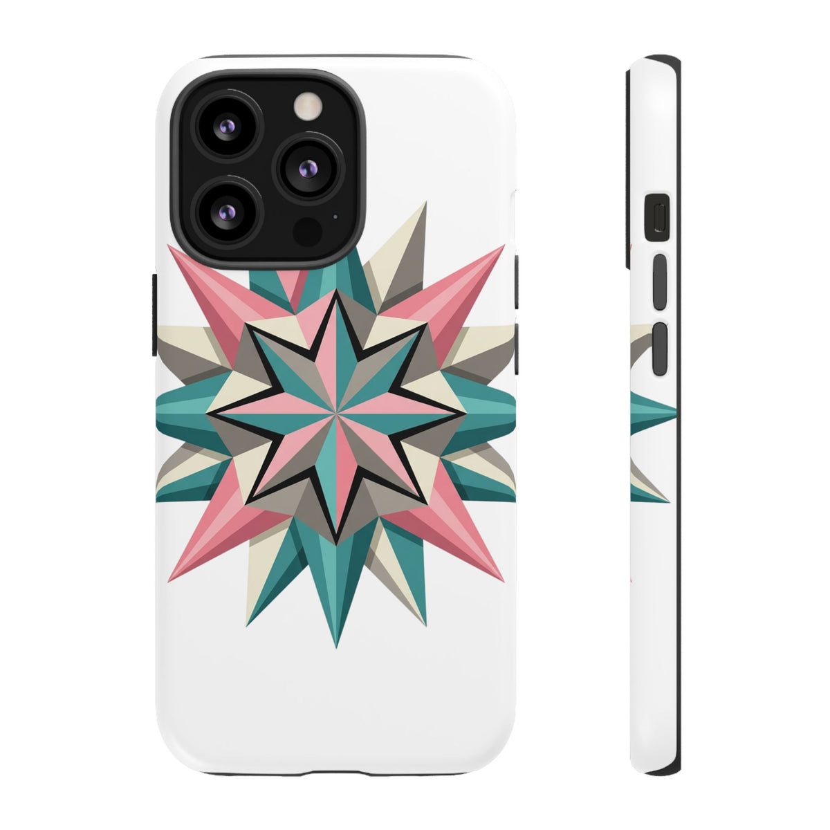 Geometric Star Tough Phone Case – Pink Teal Compass Design