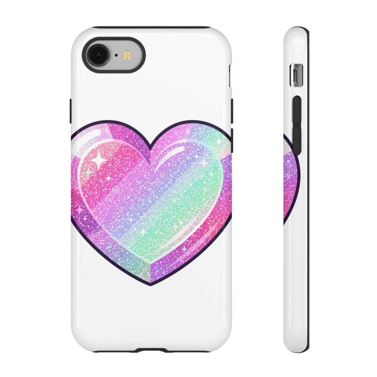 Pastel Glitter Heart Tough Phone Case — Cute Protective Phone Cover