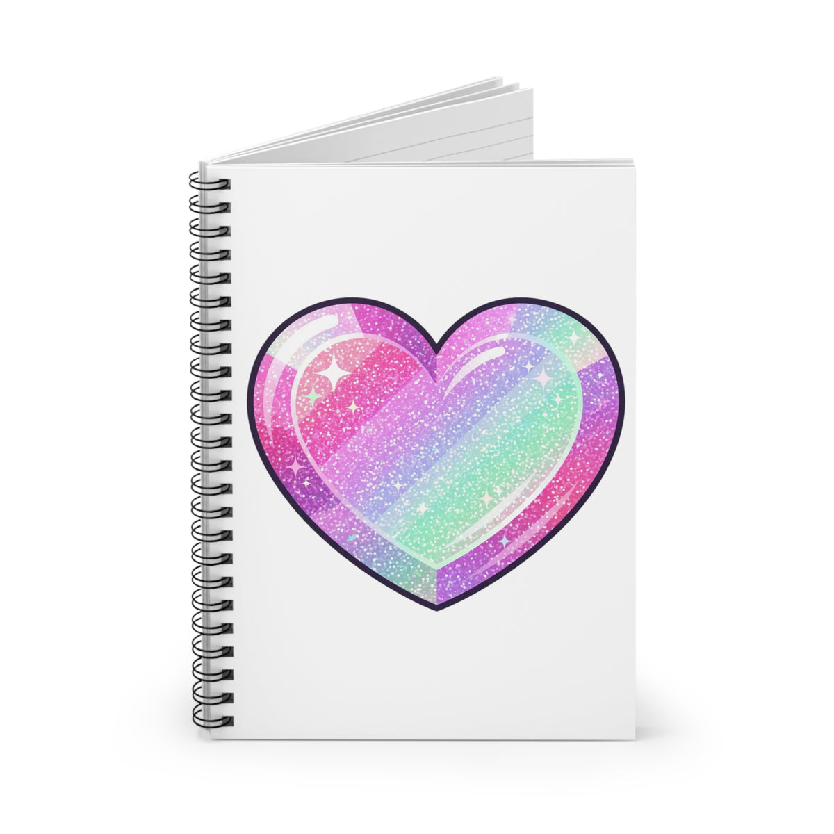 Pastel Glitter Heart Spiral Notebook — Cute Rainbow Journal for Kids & Teens- White