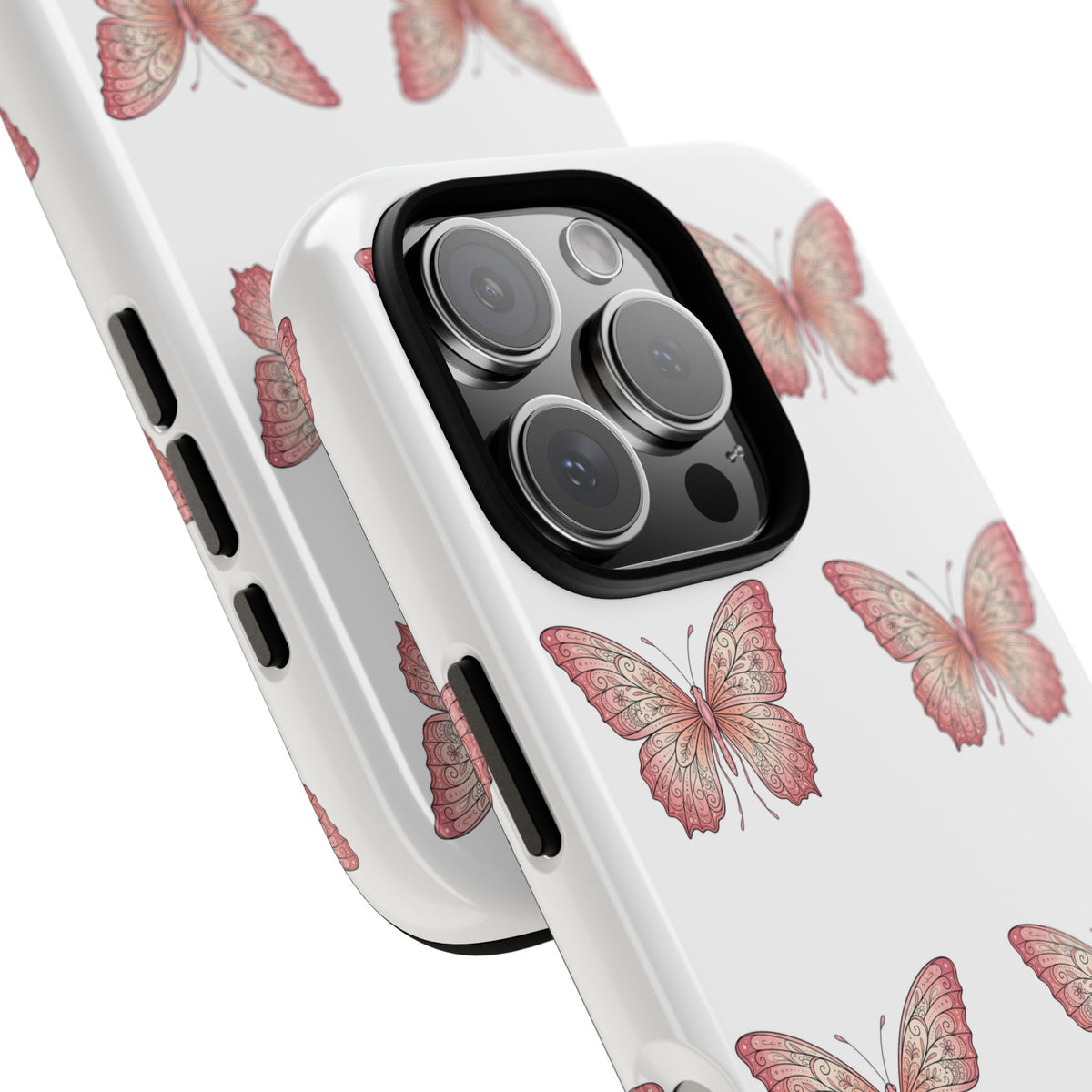 Pink Butterfly Tough Phone Case — Floral Pattern Protective Cover