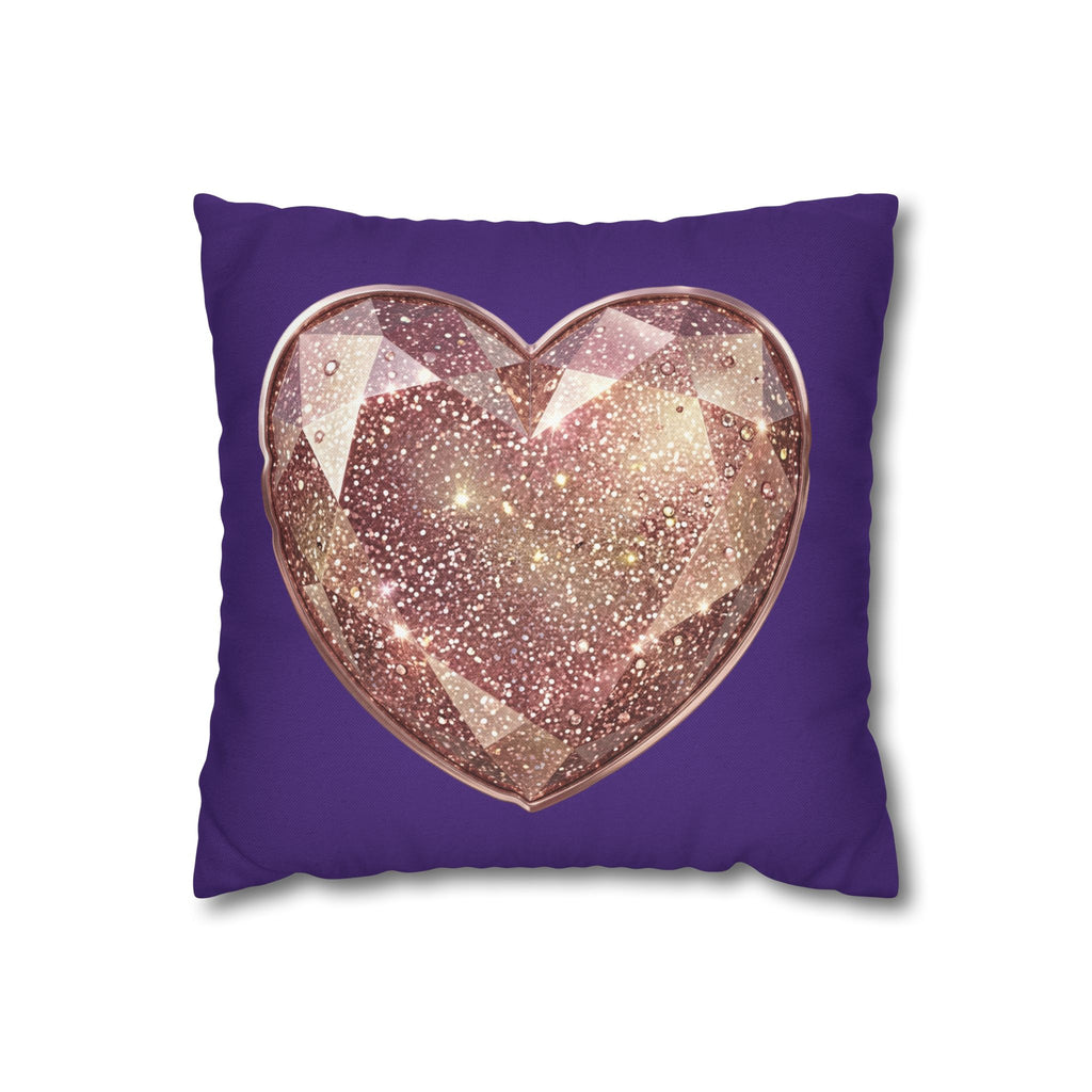 Sparkling Rose Gold Heart Pillowcase — Decorative Square Throw Pillow Cover- Dark Purple