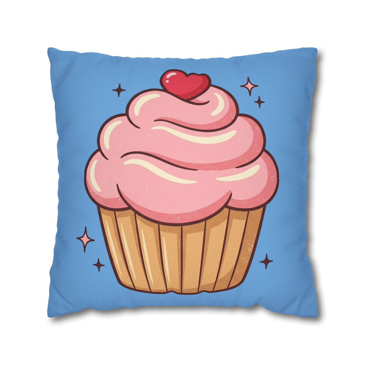 Pink Cupcake Spun Polyester Square Pillowcase- Light Blue