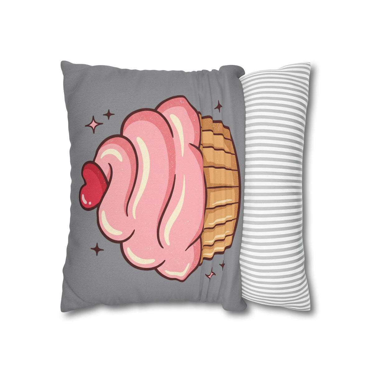 Pink Cupcake Spun Polyester Square Pillowcase- Grey