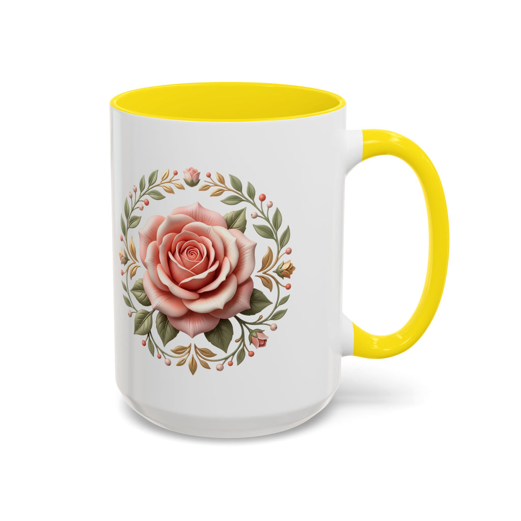 Rose Wreath Accent Coffee Mug — Floral 11/15oz Tea & Coffee Cup