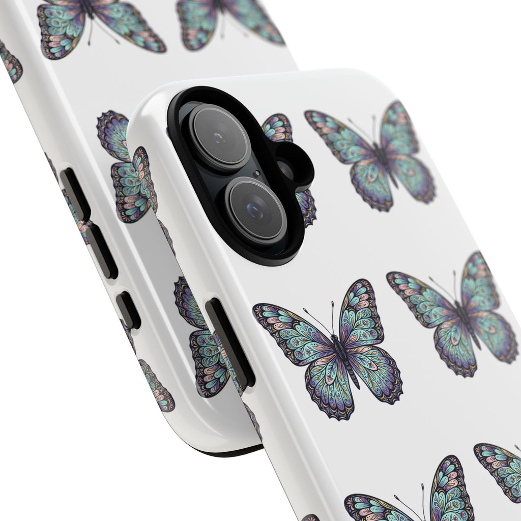Butterfly Pattern Tough Phone Case — Vintage Teal Floral Protective Cover