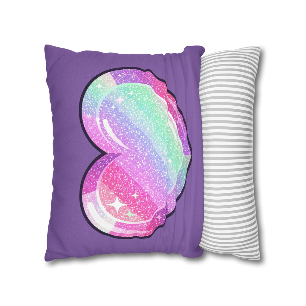 Pastel Glitter Heart Pillowcase Spun Polyester Square Pillowcase- Light Purple