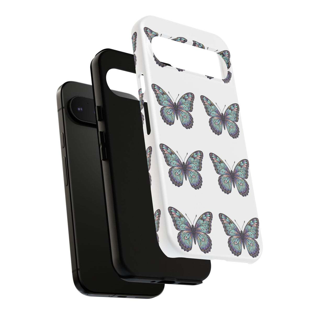 Butterfly Pattern Tough Phone Case — Vintage Teal Floral Protective Cover