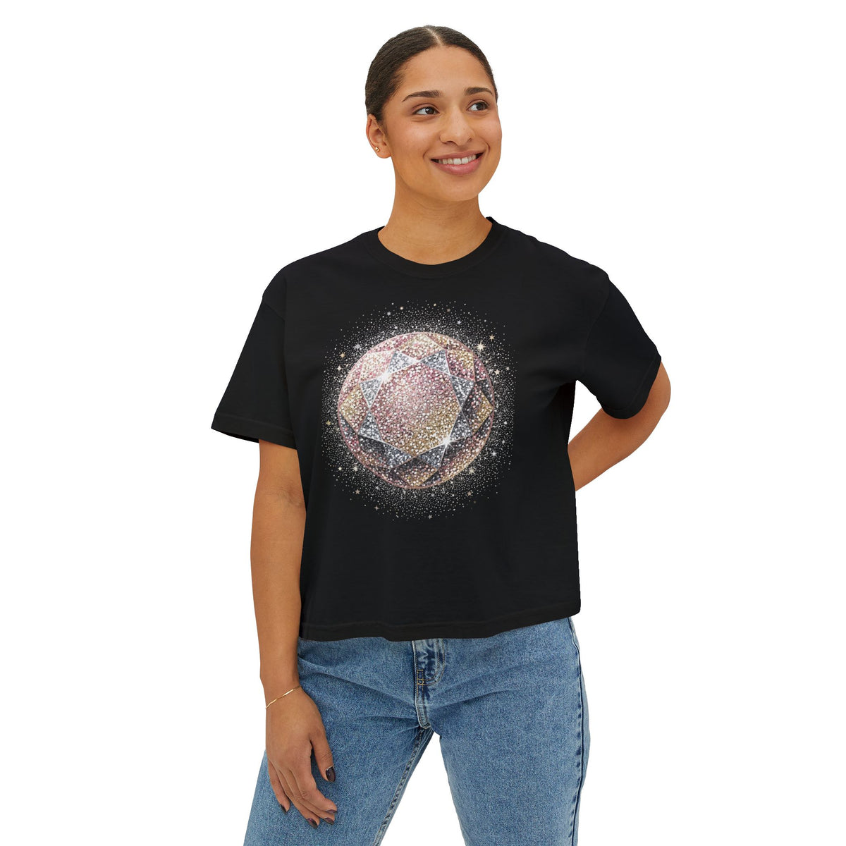 Women's Boxy Tee — Watercolor Geode Crystal Graphic