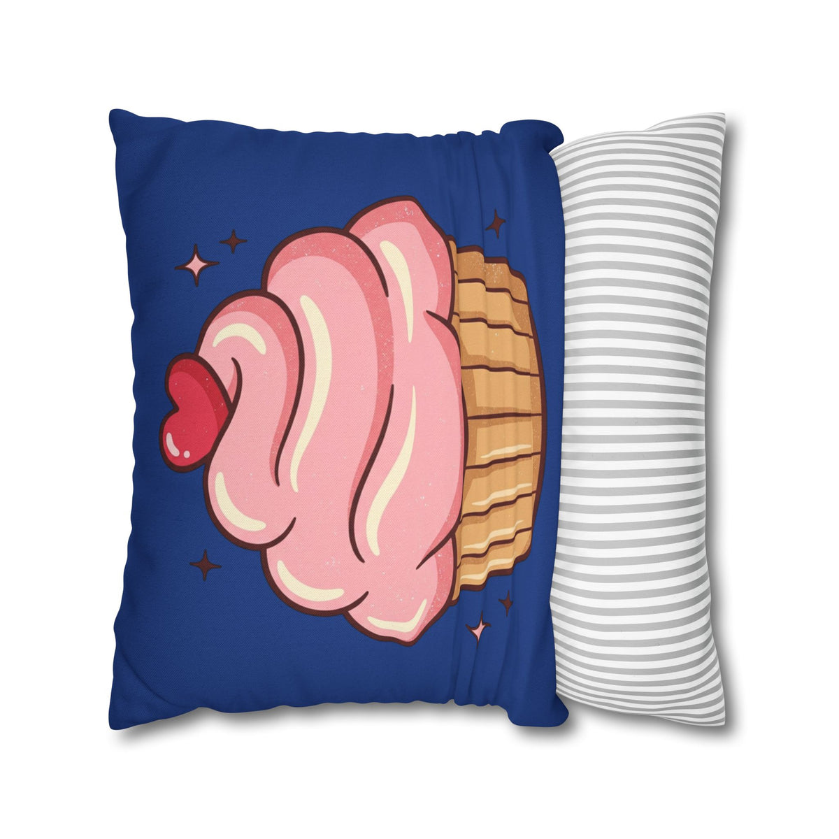 Pink Cupcake Spun Polyester Square Pillowcase- Navy