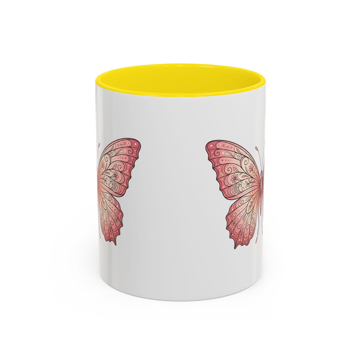 Pink Watercolor Butterfly Accent Coffee Mug — Floral Boho Tea & Coffee Cup (11/15oz)