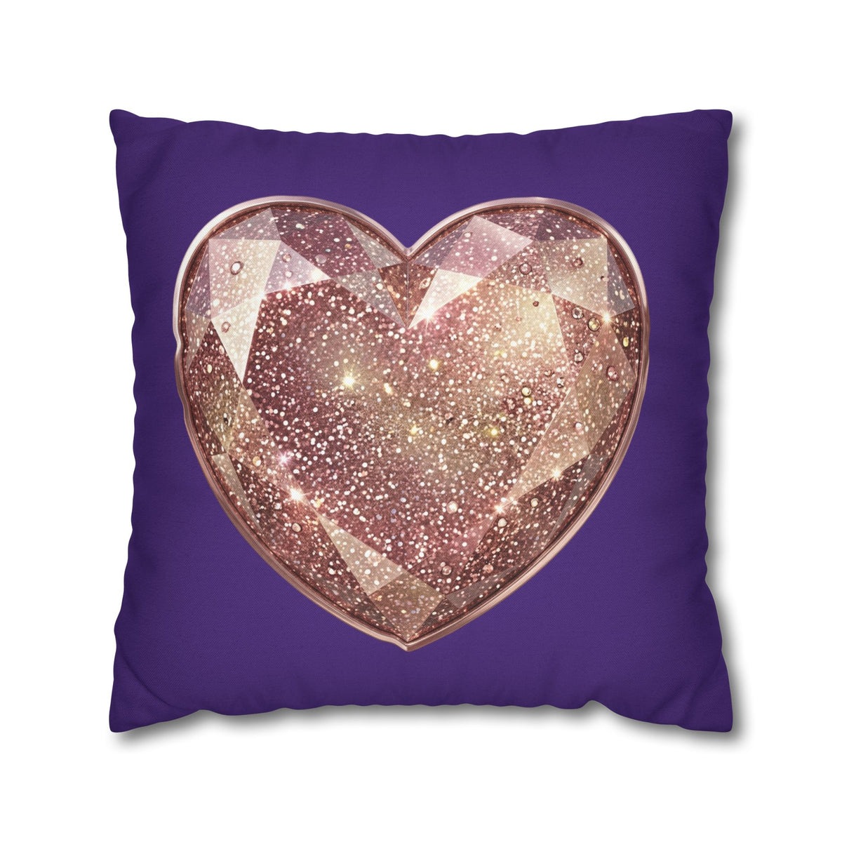 Sparkling Rose Gold Heart Pillowcase — Decorative Square Throw Pillow Cover- Dark Purple