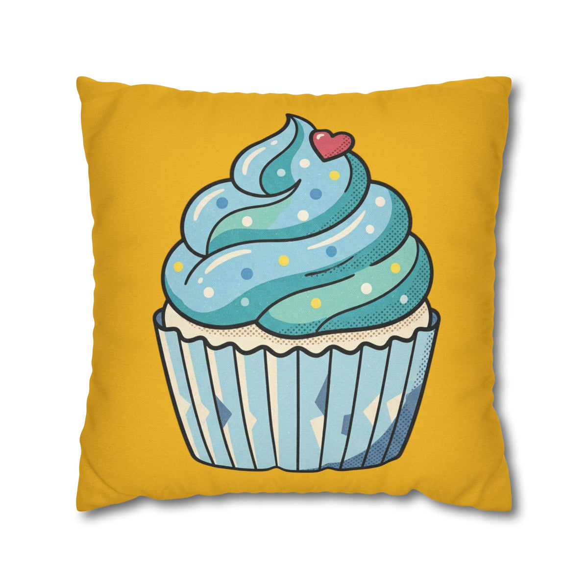 Cute Blue Cupcake Decorative Pillowcase — Whimsical Dessert Accent for Kids’ Rooms & Bakeries- Yellow