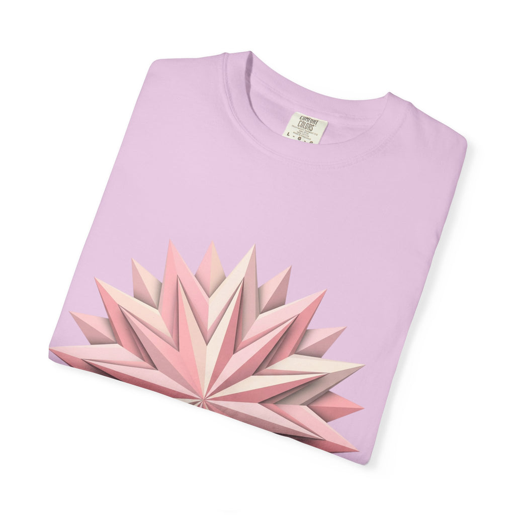 Geometric Rose Star T-Shirt — Pink 3D Origami Floral Tee