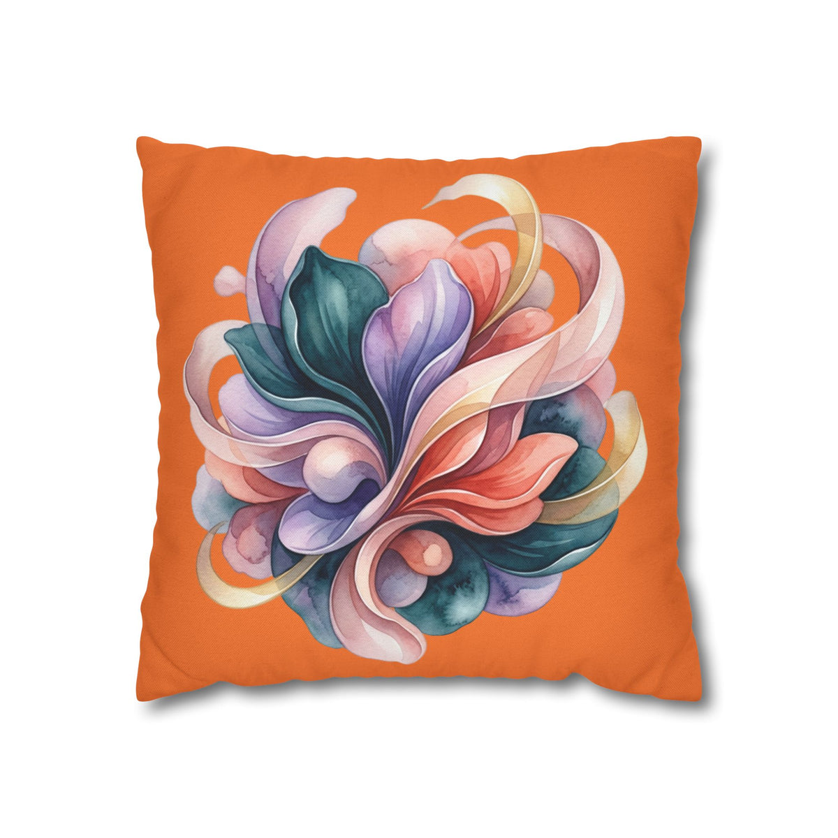 Abstract Floral Throw Pillowcase — Colorful Swirl Design on Orange