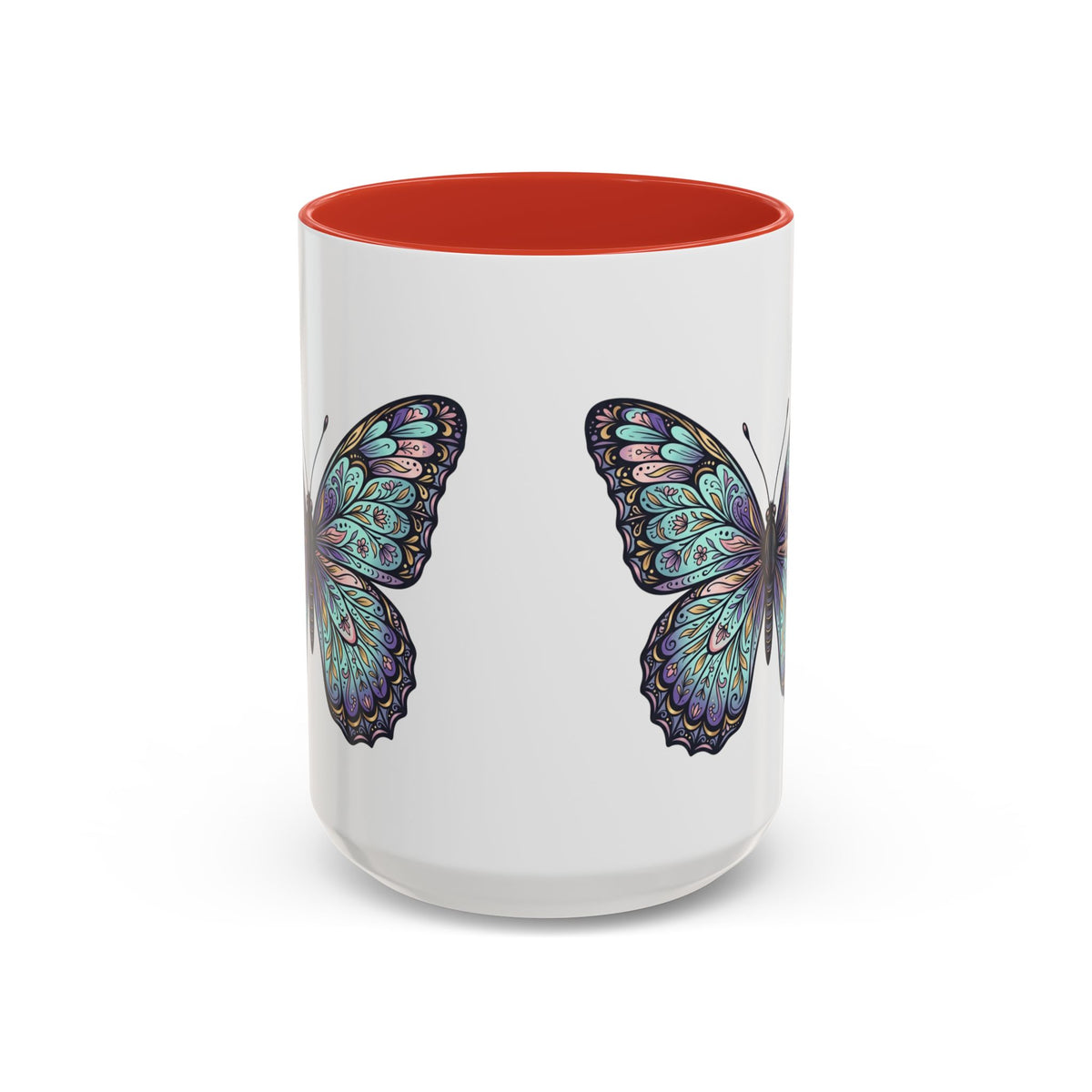 Butterfly Accent Coffee Mug — Teal Mandala Wing Design (11/15oz)