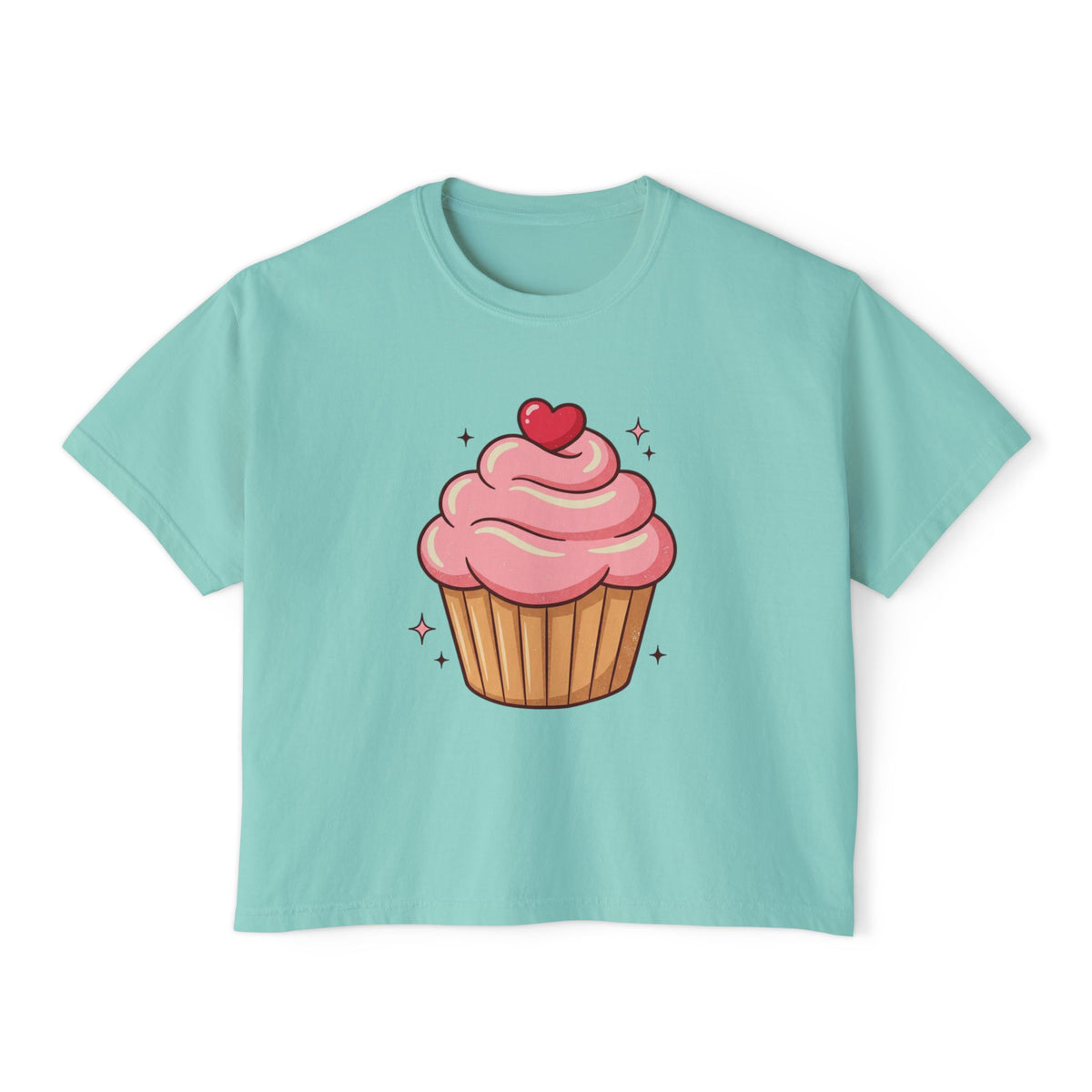 Cupcake Graphic Boxy Tee — Cute Pink Dessert Shirt for Women
