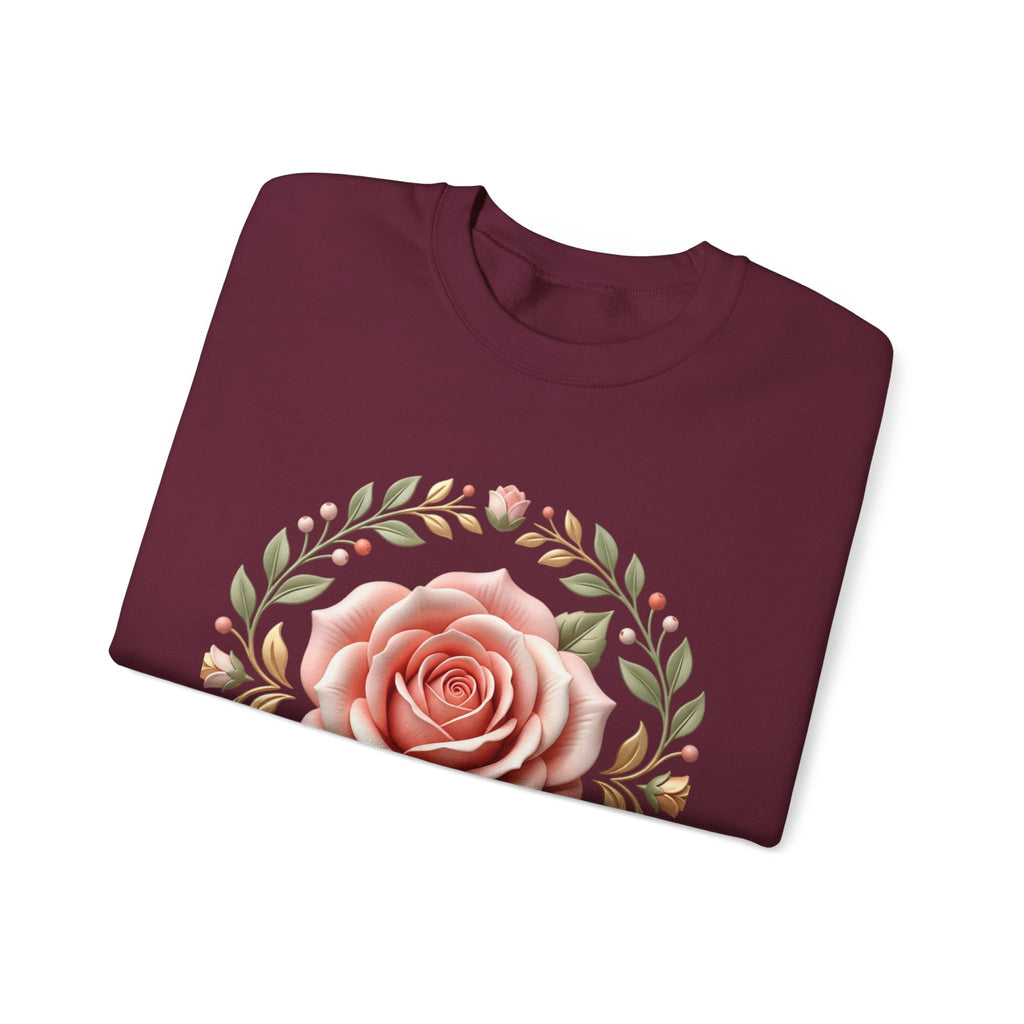 Rose Wreath Crewneck Sweatshirt — Vintage Floral Rose Pullover
