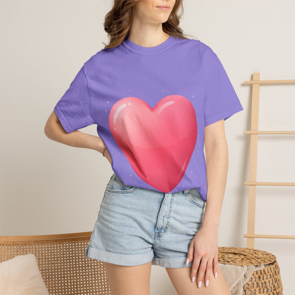 Pink Heart Unisex Garment-Dyed T-shirt