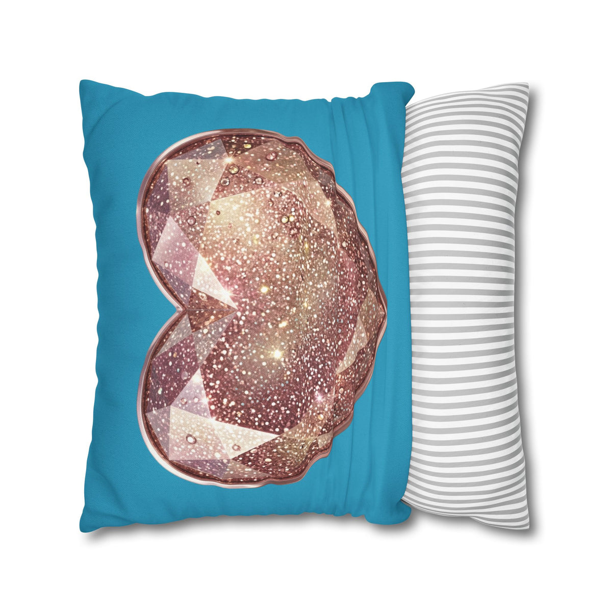Sparkling Rose Crystal Heart Pillowcase — Decorative Square Throw Pillow Cover- Turquoise
