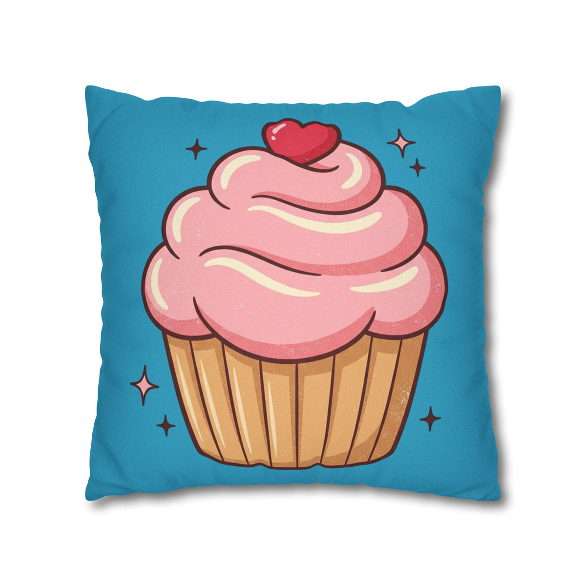 Pink Cupcake SpunPolyester Square Pillowcase- Turquoise