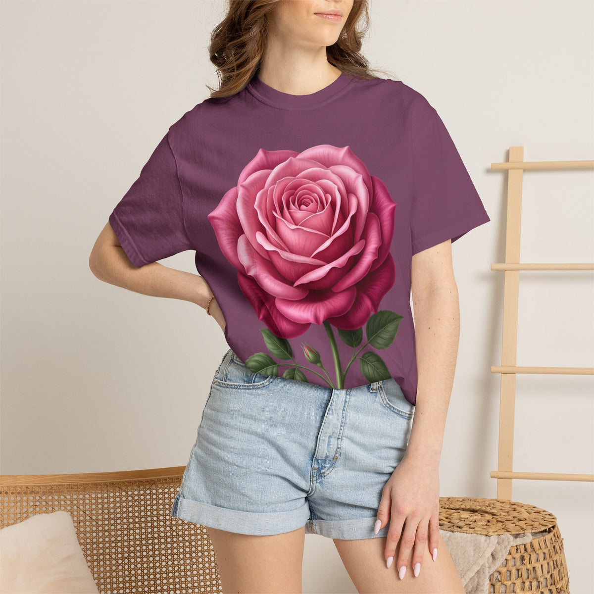 Vintage Pink Rose T-Shirt — Botanical Floral Graphic Tee