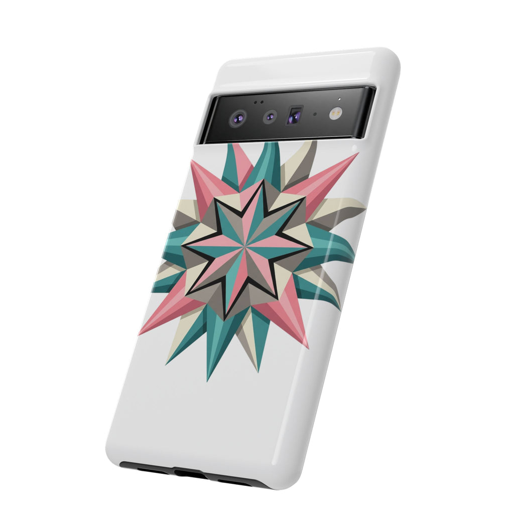 Geometric Star Tough Phone Case – Pink Teal Compass Design