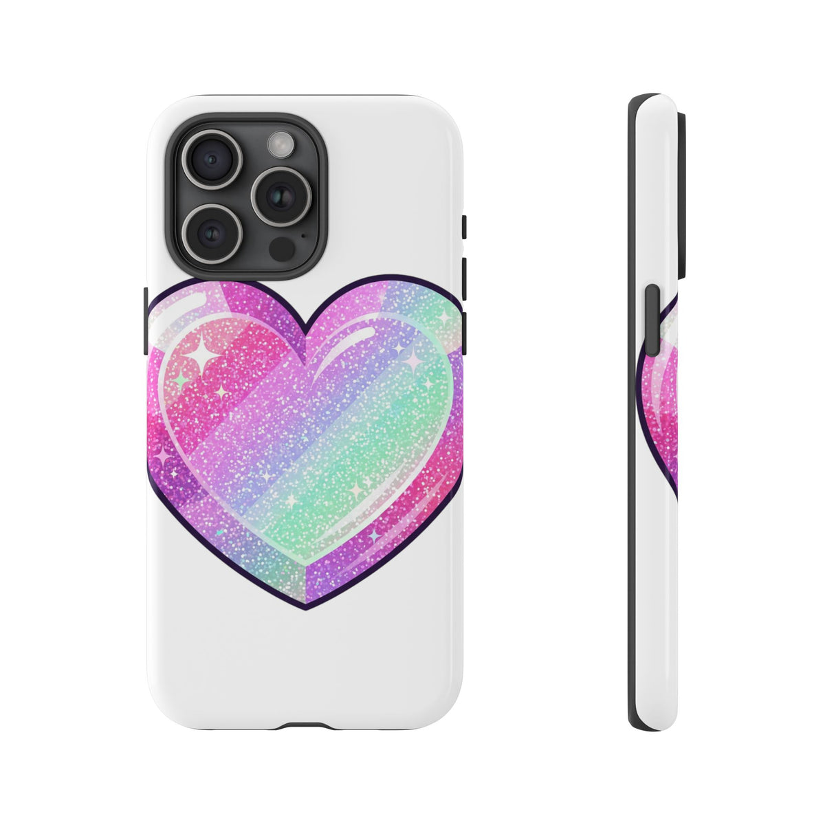 Pastel Glitter Heart Tough Phone Case — Cute Protective Phone Cover