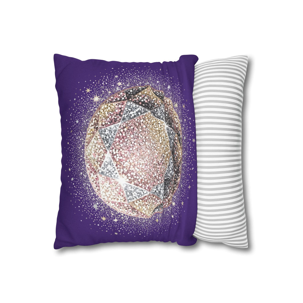 Glittery Dark Purple Spun Polyester Square Pillowcase