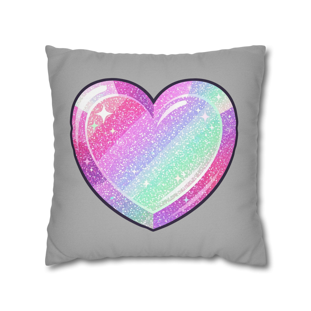 Pastel Glitter Heart Pillowcase Spun Polyester Square Pillowcase- Light Grey