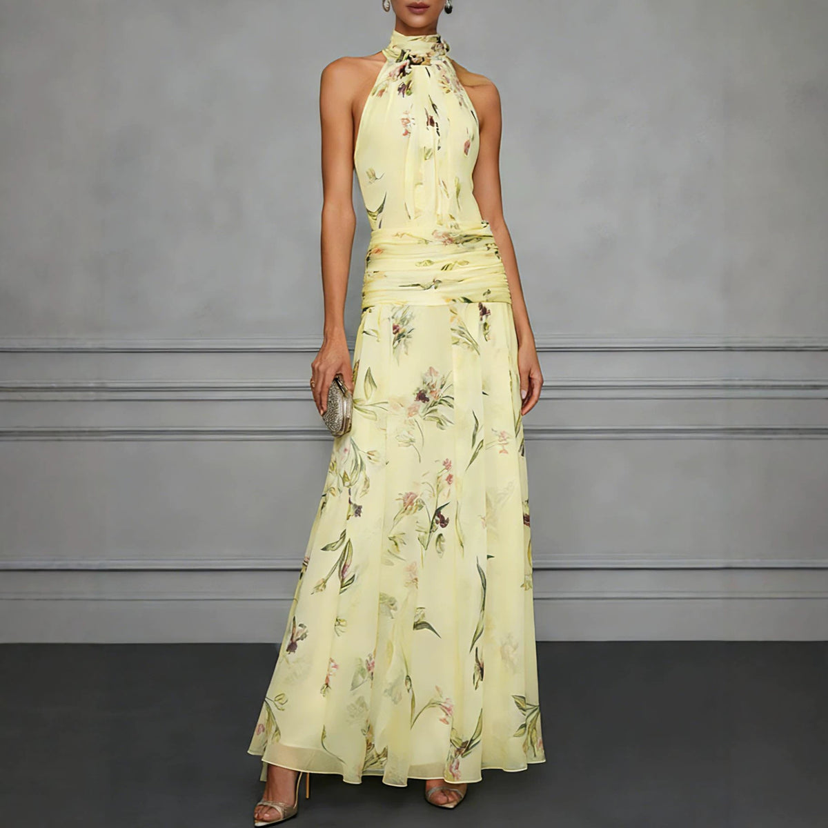 Halter neck printed dress