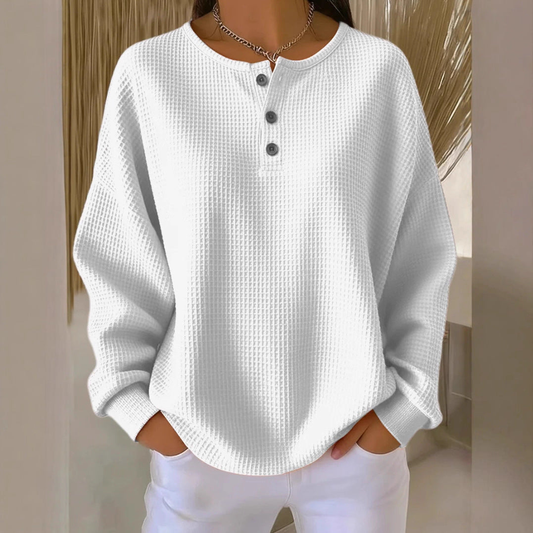 Round neck solid color pullover loose top long sleeve and short sleeve