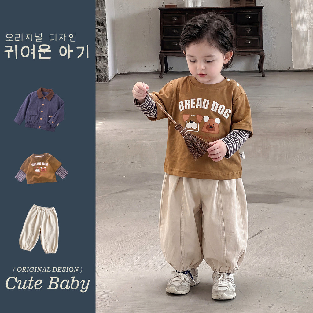 Children's Jacket Boys Flip Collar Jacket Printed T-Shirt Cuffed Pants  Children's Wear