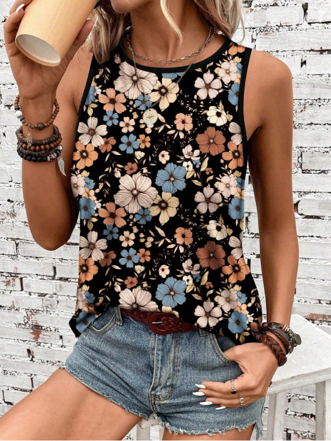 Women's Sleeveless Vest Printed Loose Casual Summer Tops Round Neck