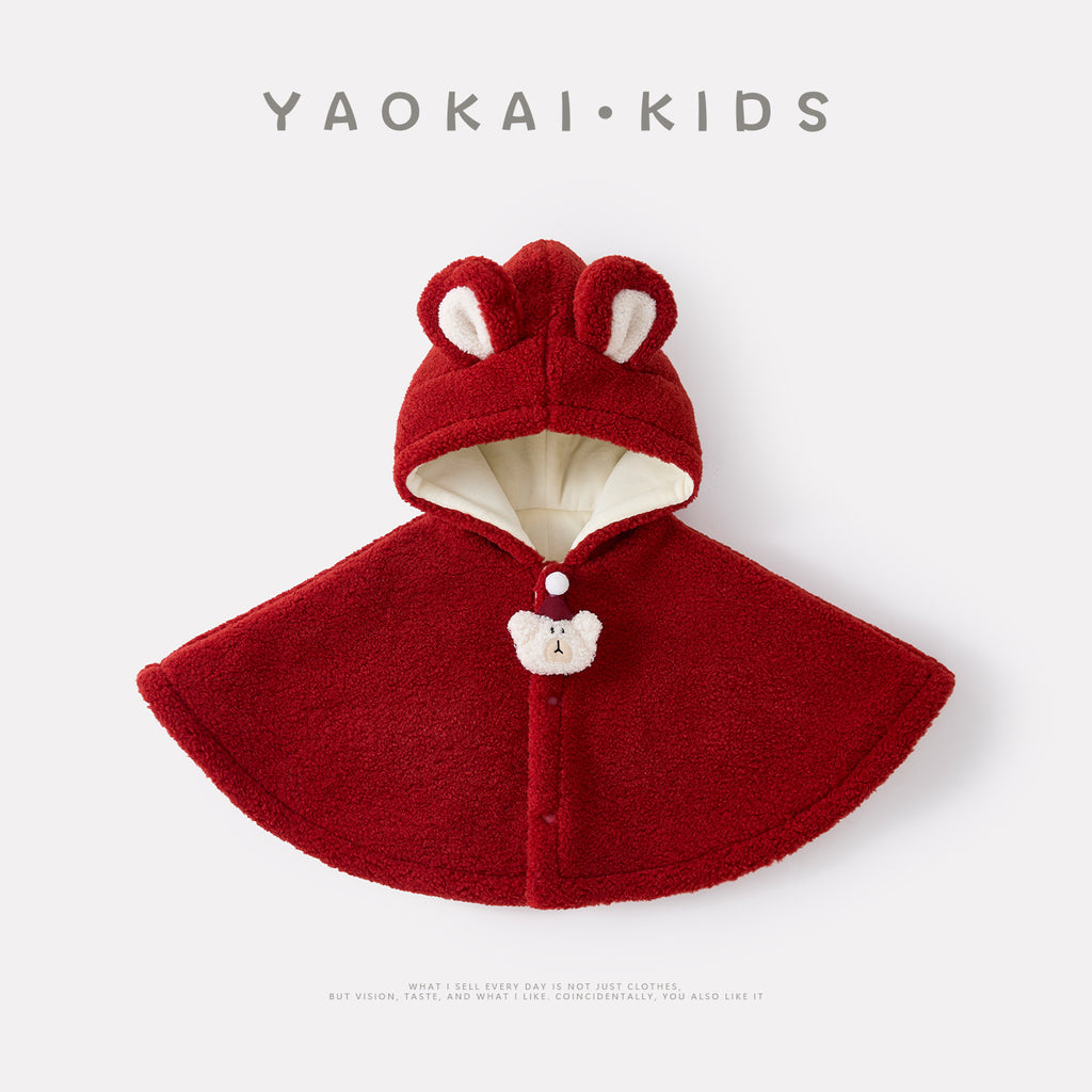 Poncho Coat for Baby Girls, Warm Thickened Winter Outerwear, Stylish and Versatile Cape Design