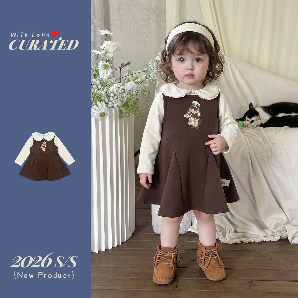 Bear Embroidery Overalls Dress Two-Piece Set  Clothing Outfit