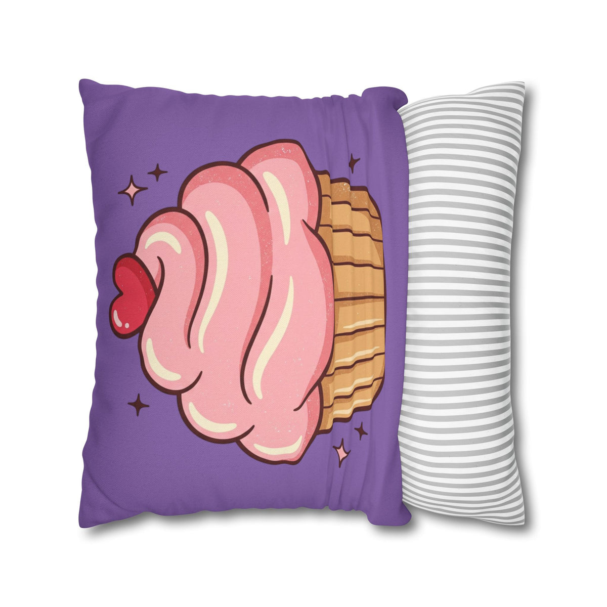 Pink Cupcake Spun Polyester Square Pillowcase- Light Purple