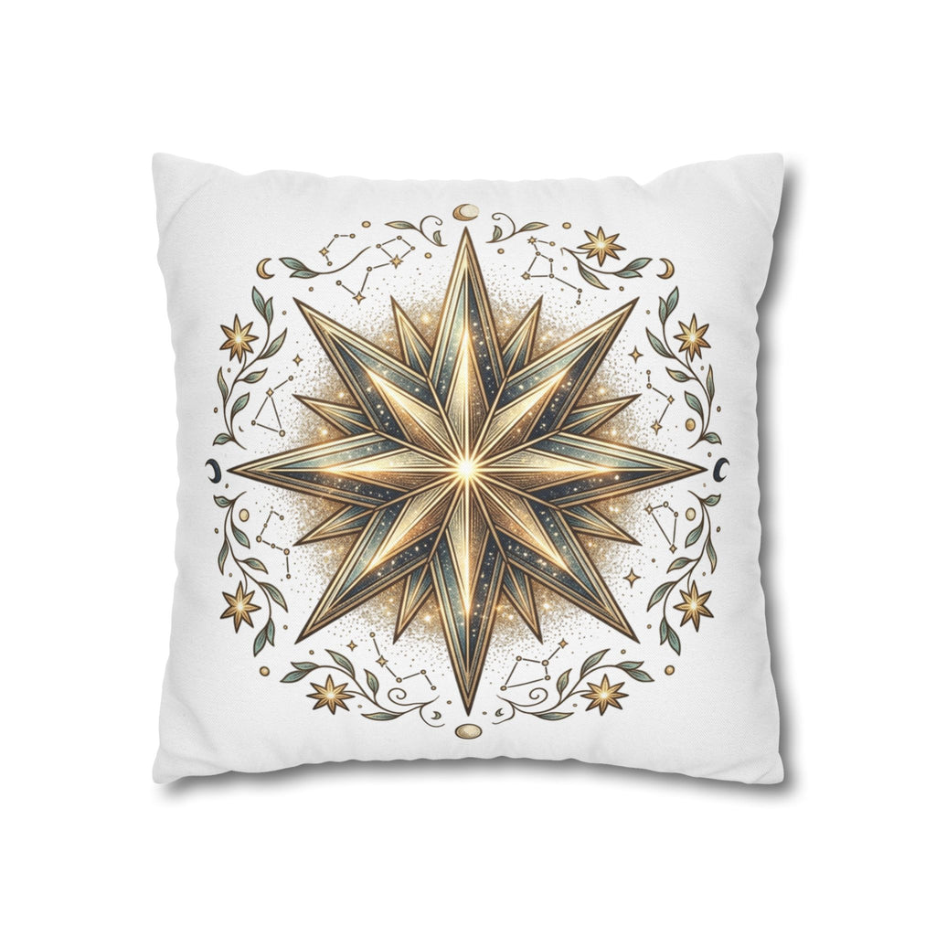 Gold Nautical Star Decorative Pillowcase — Coastal Boho Accent