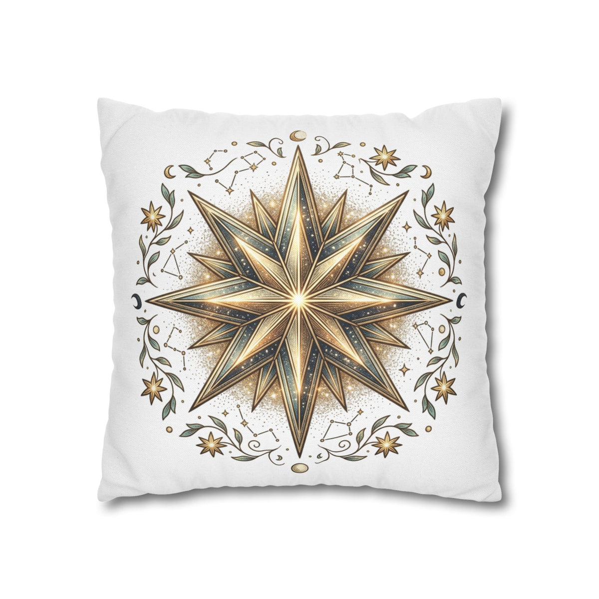 Gold Nautical Star Decorative Pillowcase — Coastal Boho Accent