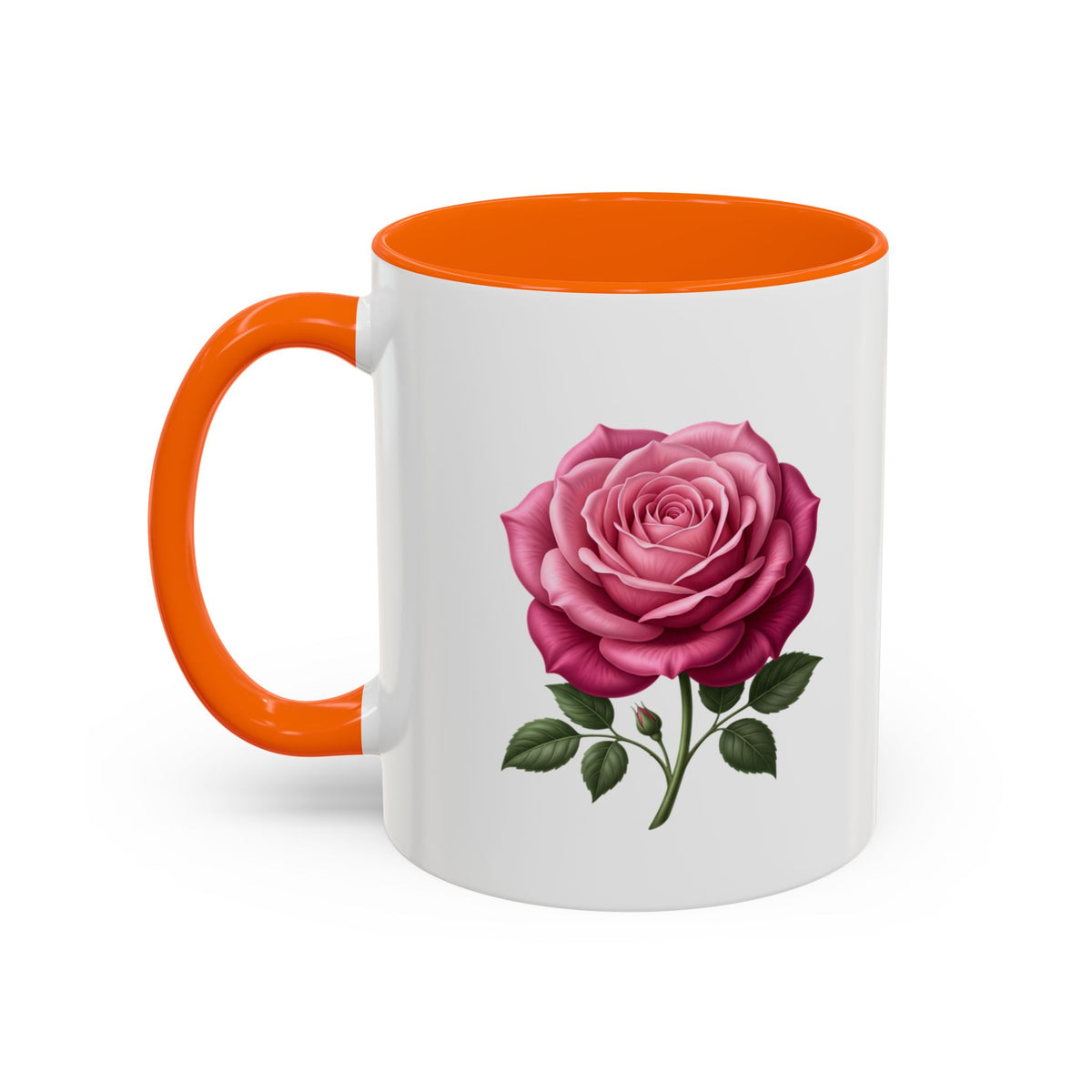 Pink Rose Accent Coffee Mug — Floral Tea & Coffee Cup (11/15 oz)