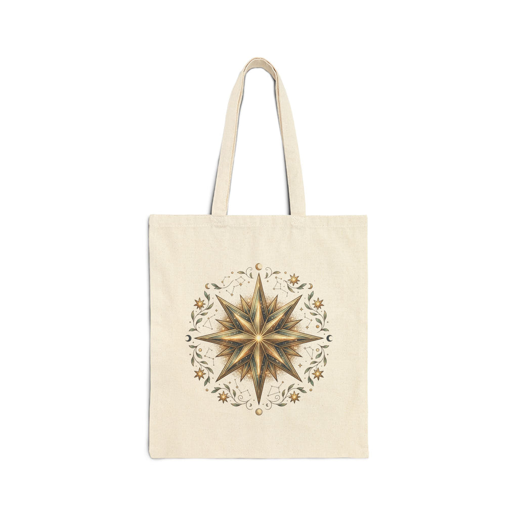 Canvas Tote Bag — Vintage Botanical Compass Rose Print
