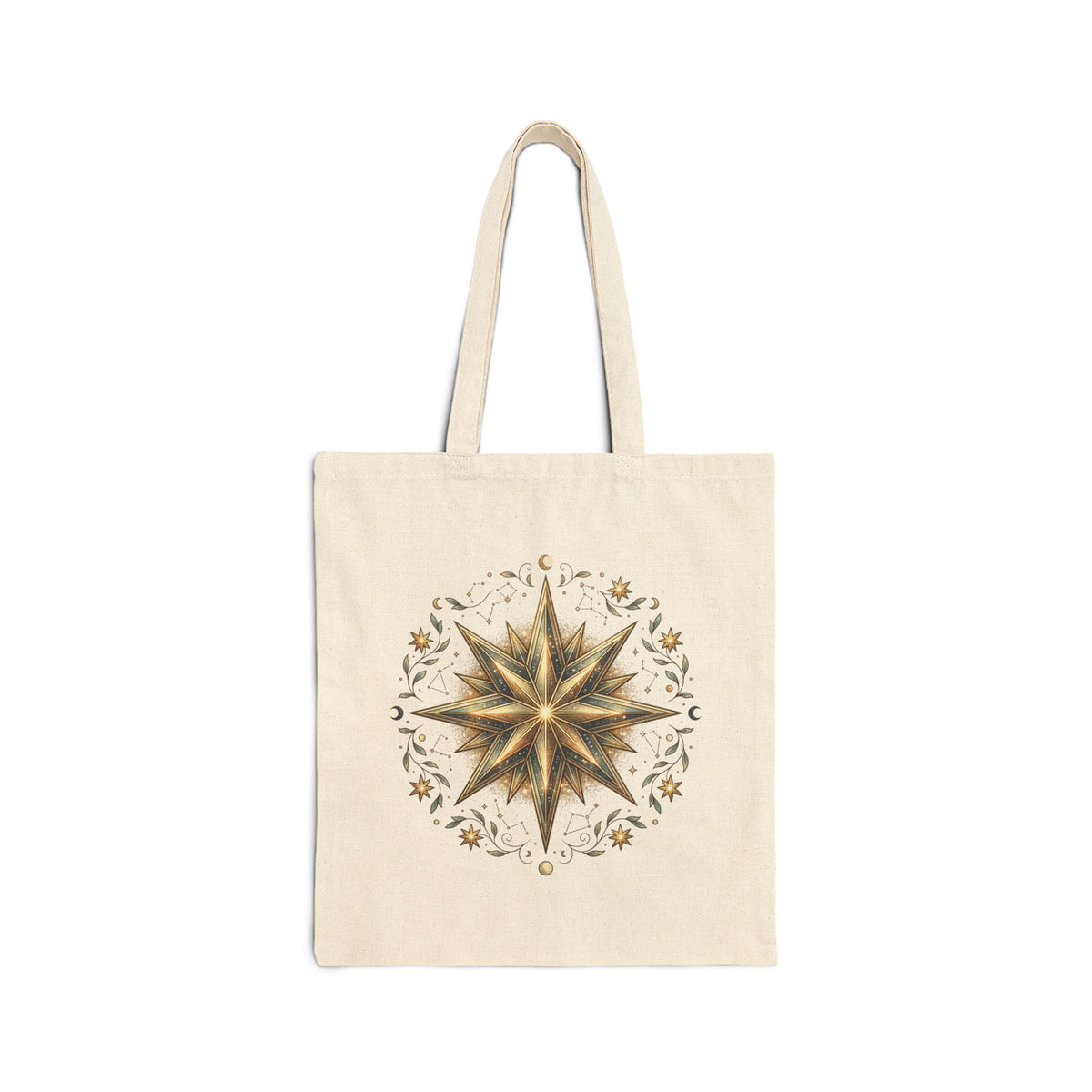 Canvas Tote Bag — Vintage Botanical Compass Rose Print