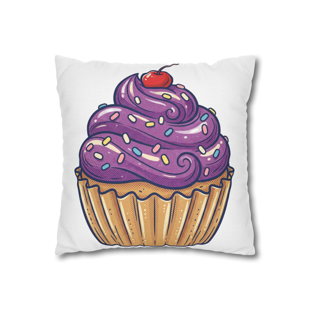 Cupcake Pillowcase — Cute Purple Frosting Decorative Throw Pillow Cover- White
