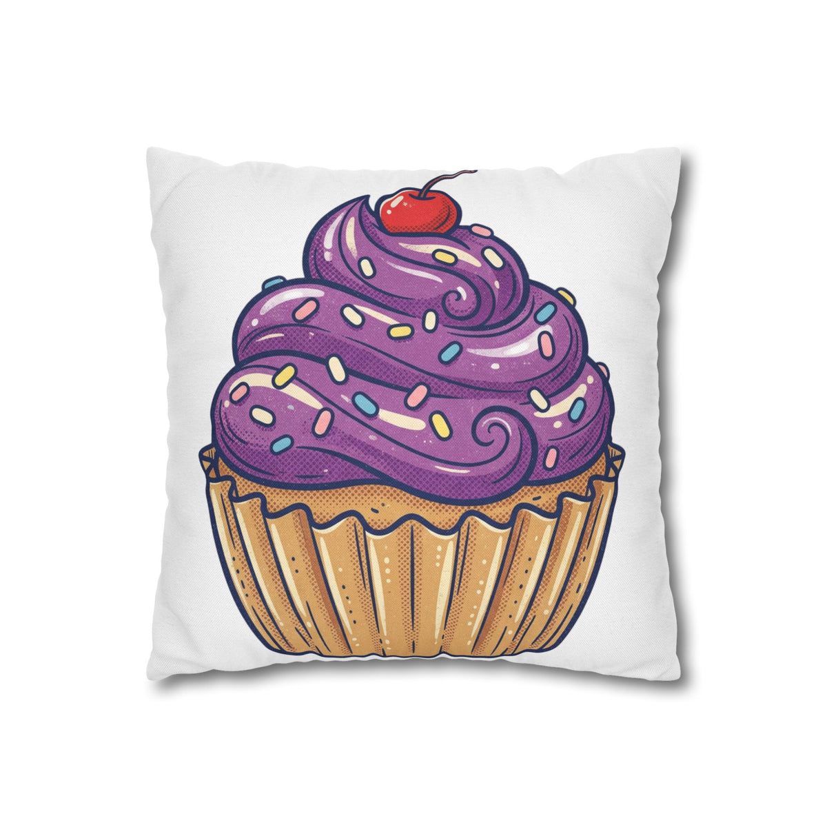 Cupcake Pillowcase — Cute Purple Frosting Decorative Throw Pillow Cover- White