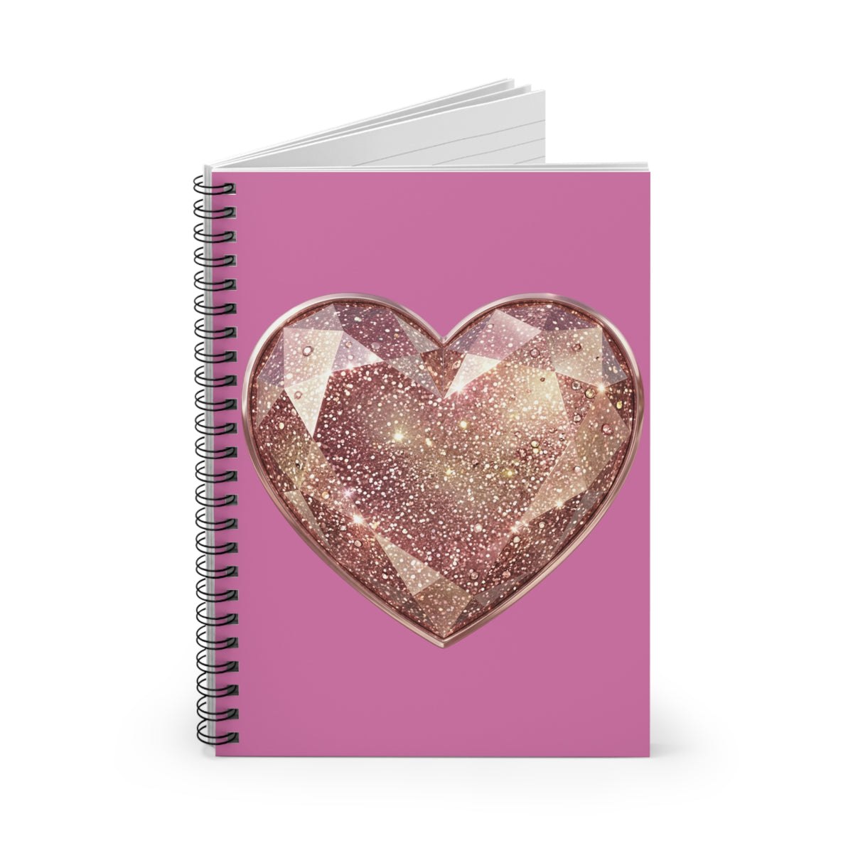 Pink Glitter Gem Heart Spiral Notebook — Ruled Journal for Teens & Gifts- Light Pink