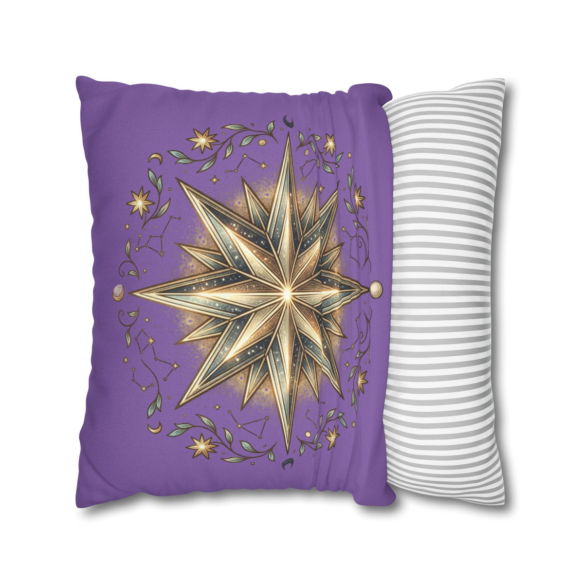Star Print Light Purple Spun Polyester Square Pillowcase