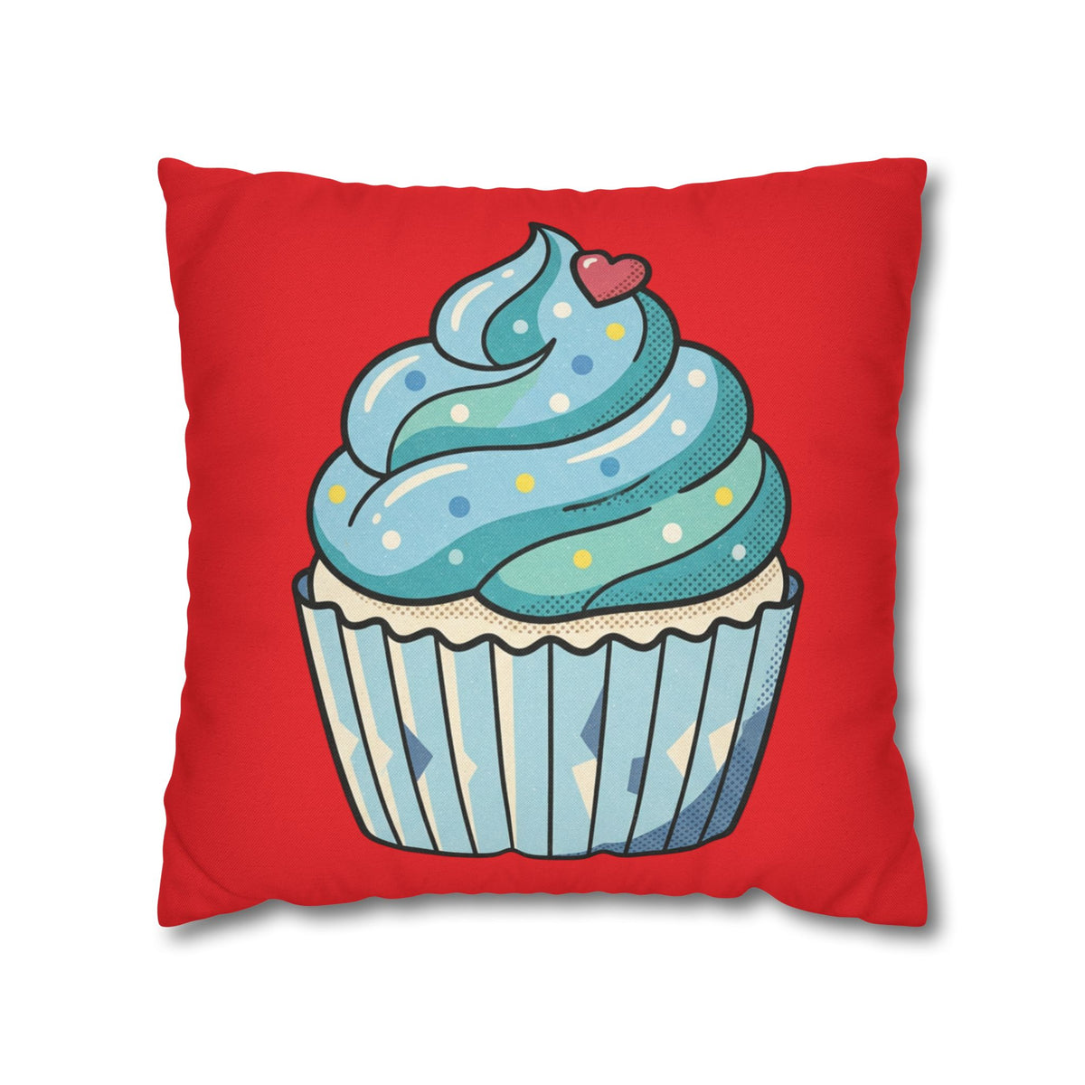 Cupcake Pillowcase - Cute Blue Frosting Decorative Throw Pillow Cover- Red