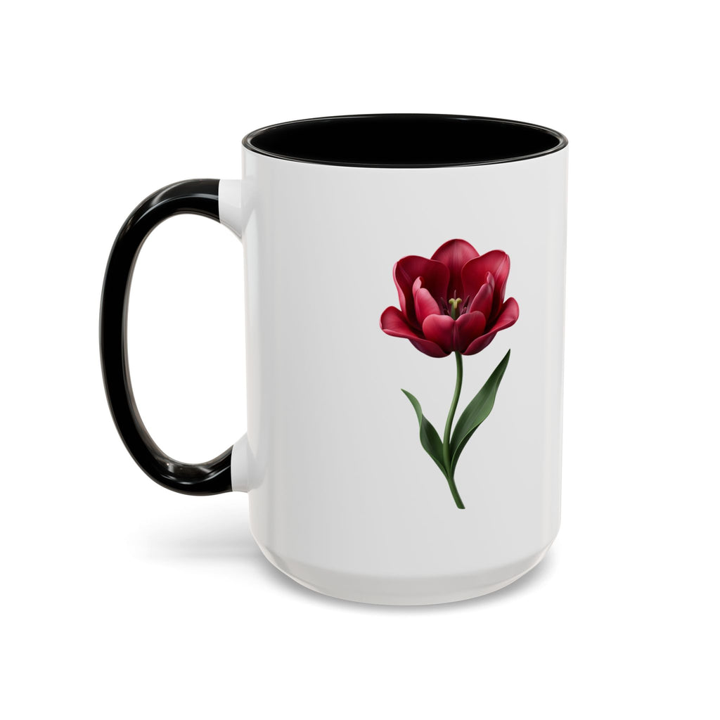 Red Tulip Accent Coffee Mug – Floral 11/15oz Ceramic Mug