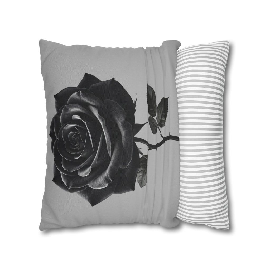 Black Rose Grey Spun Polyester Square Pillowcase